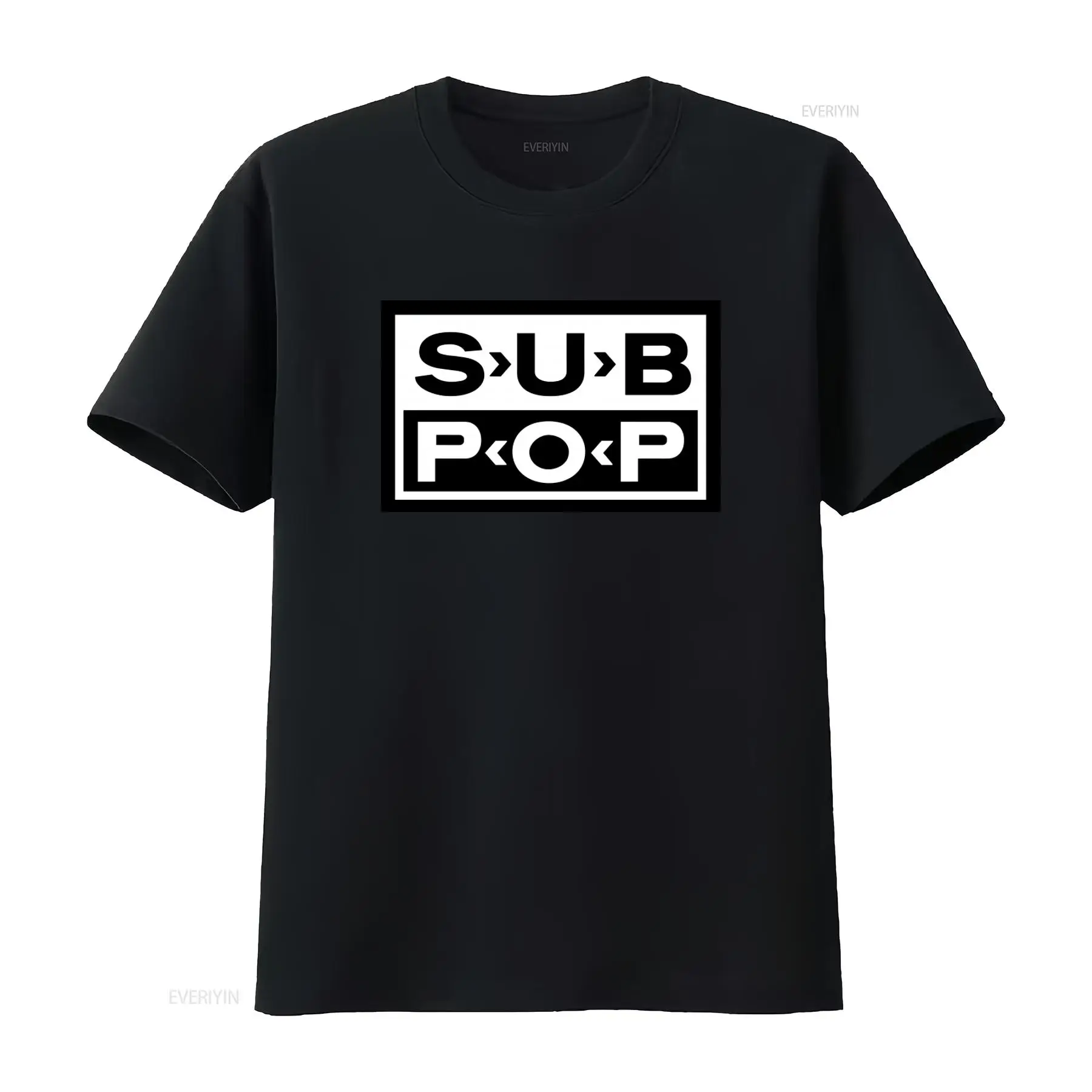 Mens Fashion Black Shirt - Camiseta con Logotipo Sub Pop, Negra