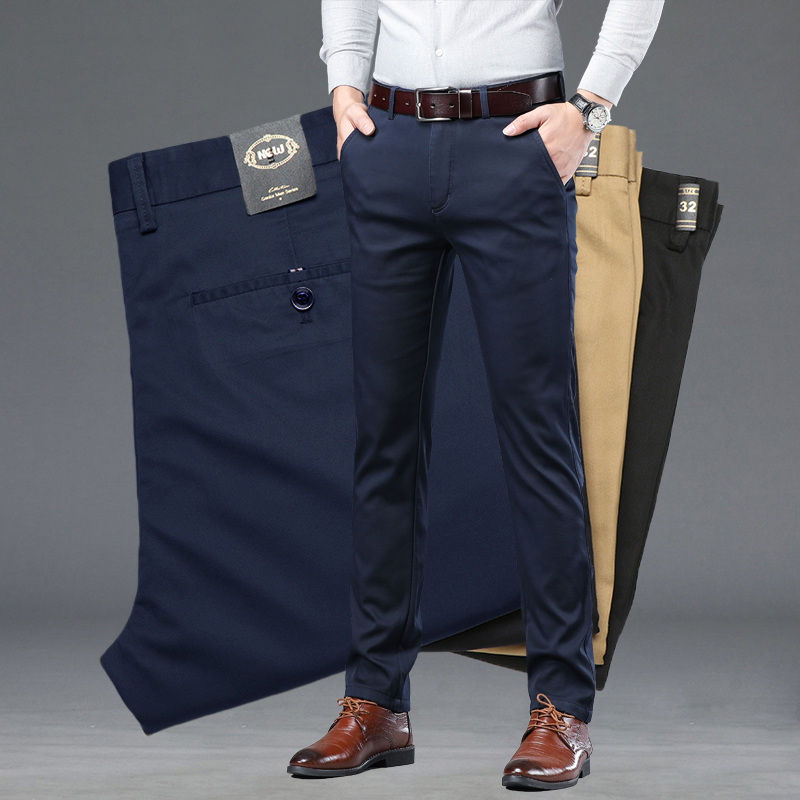 Men'S Fashion Khaki Pants - Pantalones de traje ajustados finos de