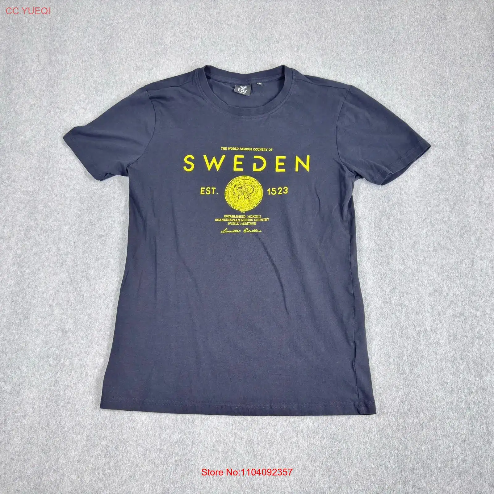 Mens Fashion Black Shirt - Camiseta Fox Originals Sweden, Talla Pequeña,