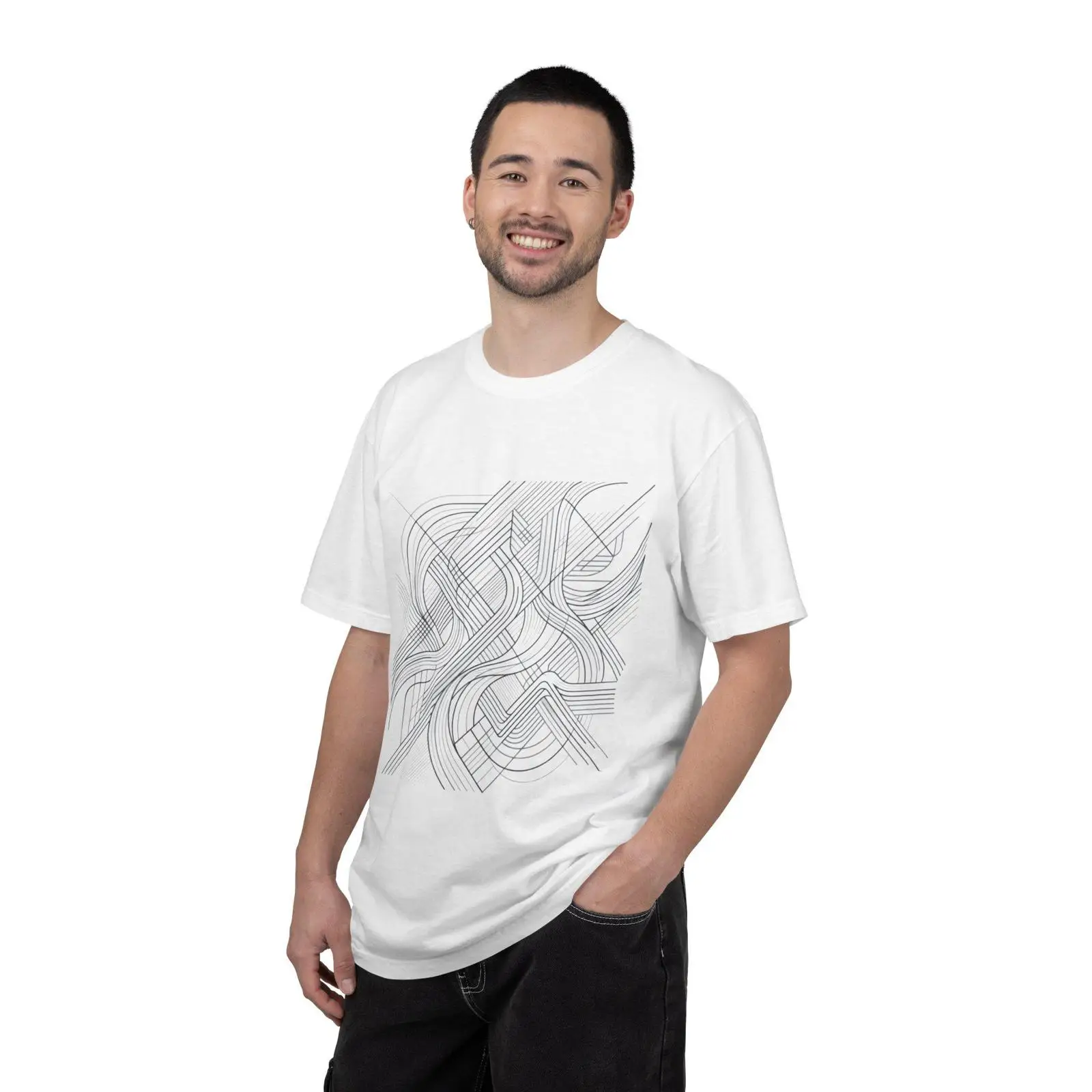 Men'S Fashion Line - Camiseta con diseño de líneas abstractas,