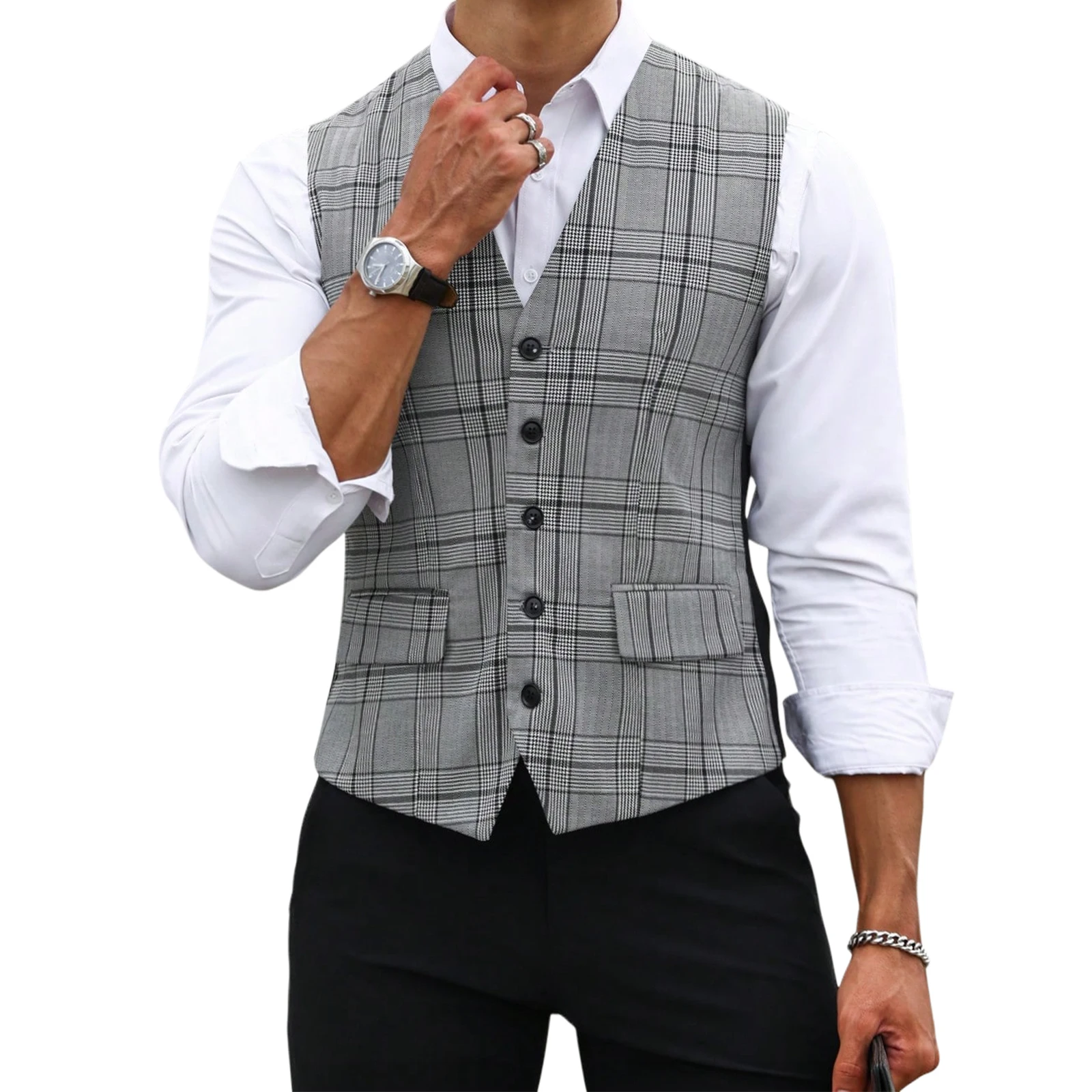 Formal Waistcoat Vest - Chaleco de Traje a Cuadros Gris
