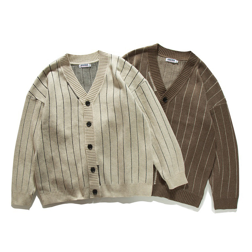 Men'S Fashion V Neck Sweater - Primavera otoño cárdigan a rayas suéteres
