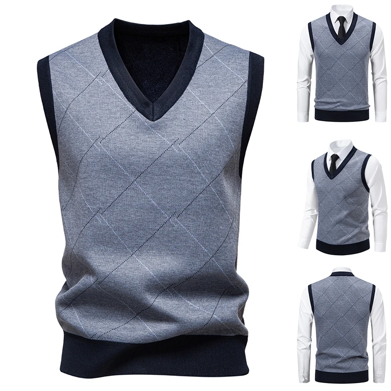Men'S Fashion V Neck Sweater - Suéter cálido de punto para hombre