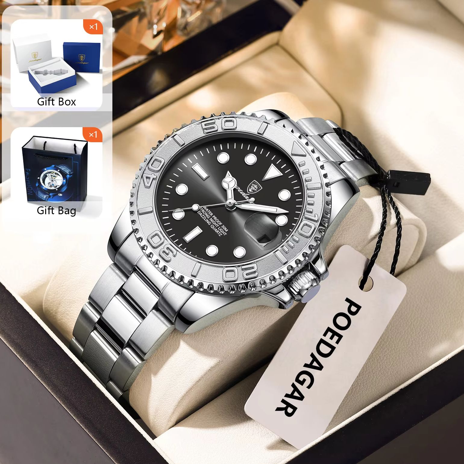 Reloj POEDAGAR de moda para ho - Men'S Fashion Box reseña y precio