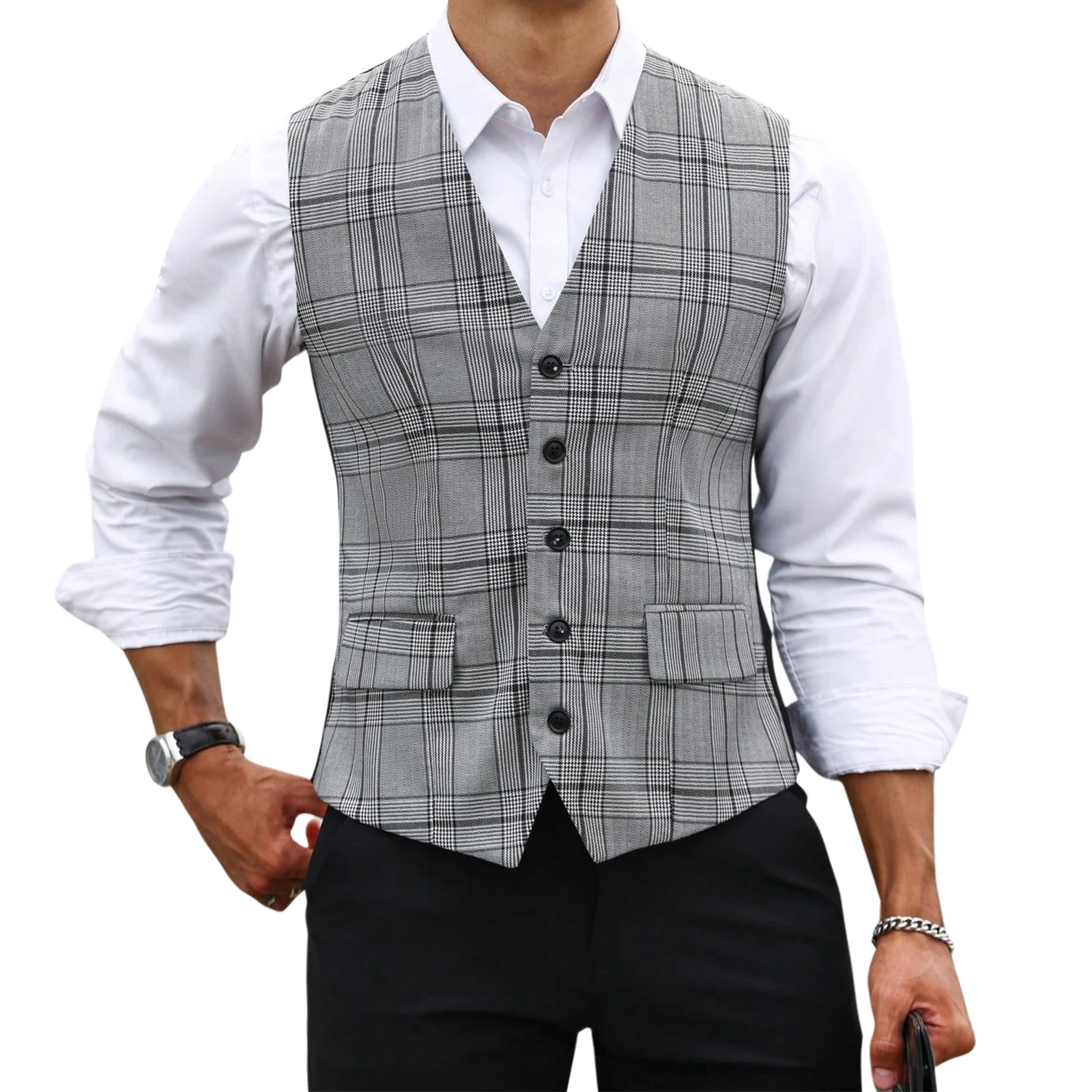 Chaleco de Traje a Cuadros Gri - Formal Waistcoat Vest reseña y precio