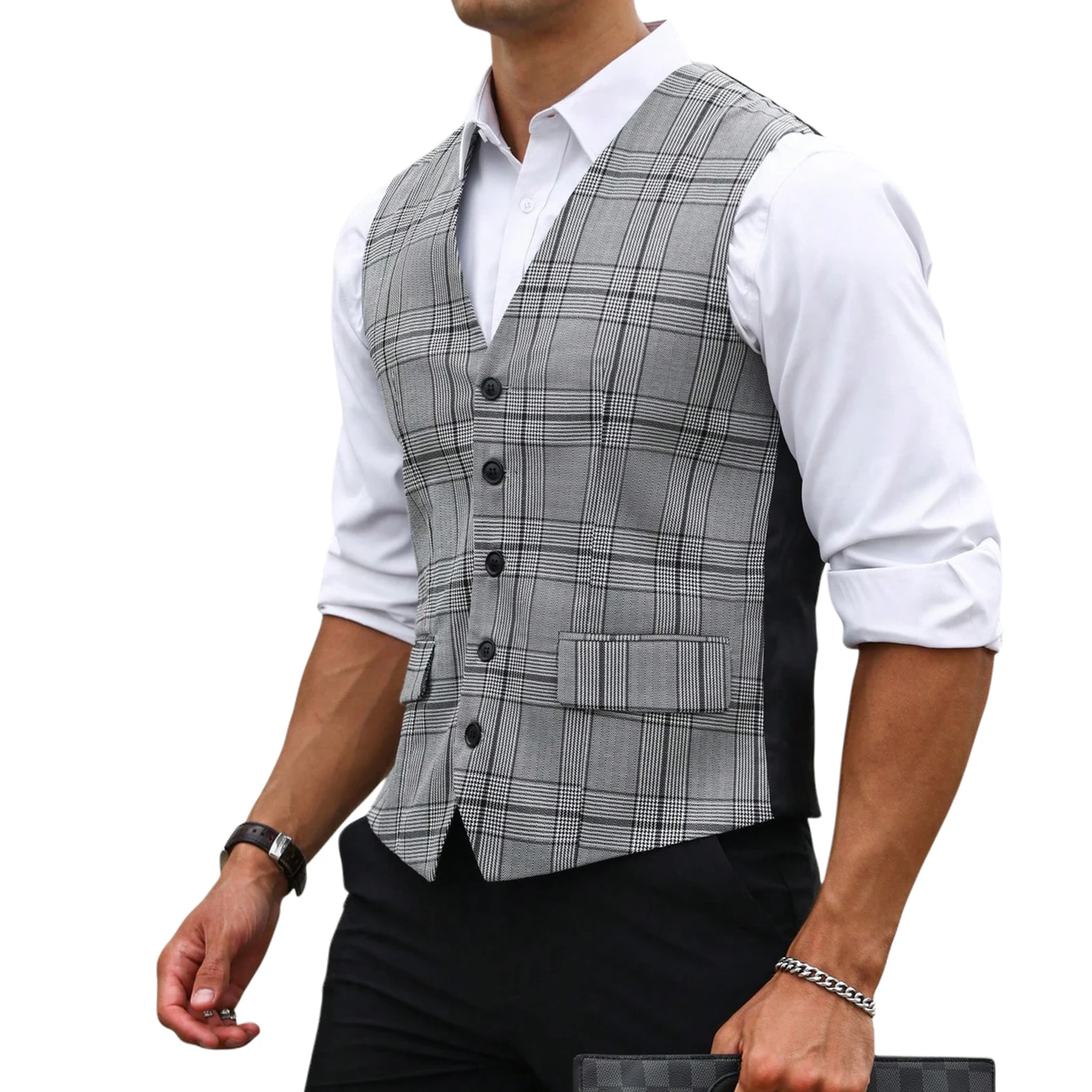 Chaleco de Traje a Cuadros Gri - Formal Waistcoat Vest reseña y precio